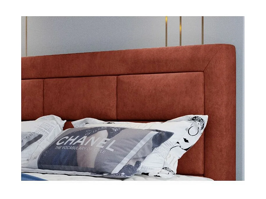Lit continental tissu rouge tomette Balore-Couchage 140x200 cm