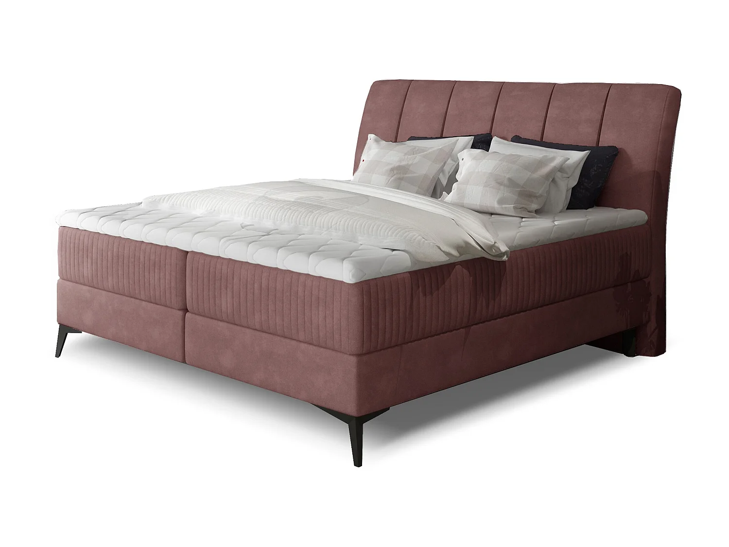 Lit continental moderne avec matelas velours abricot Brato-180x200