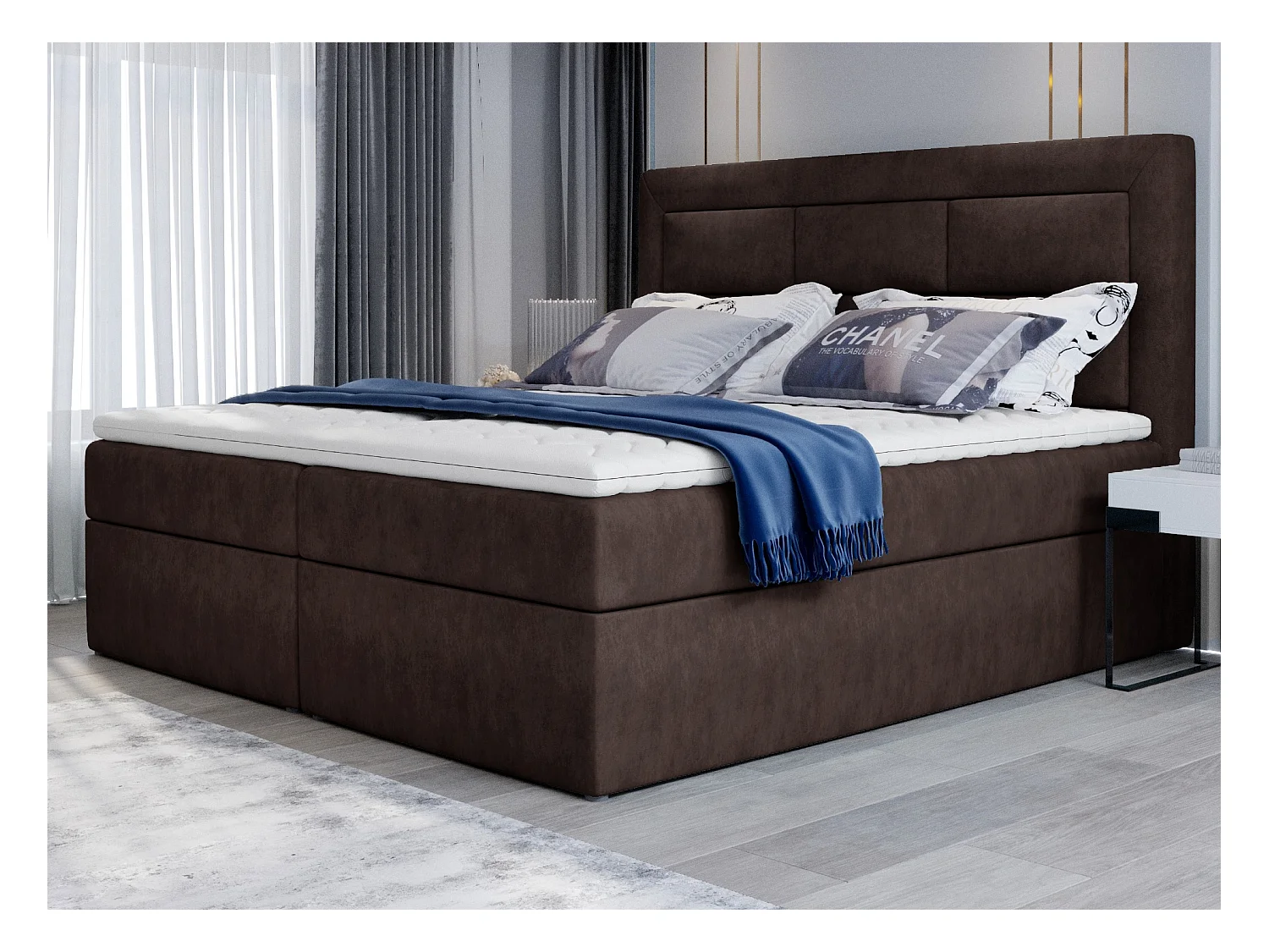 Lit continental tissu marron Balore-Couchage 160x200 cm