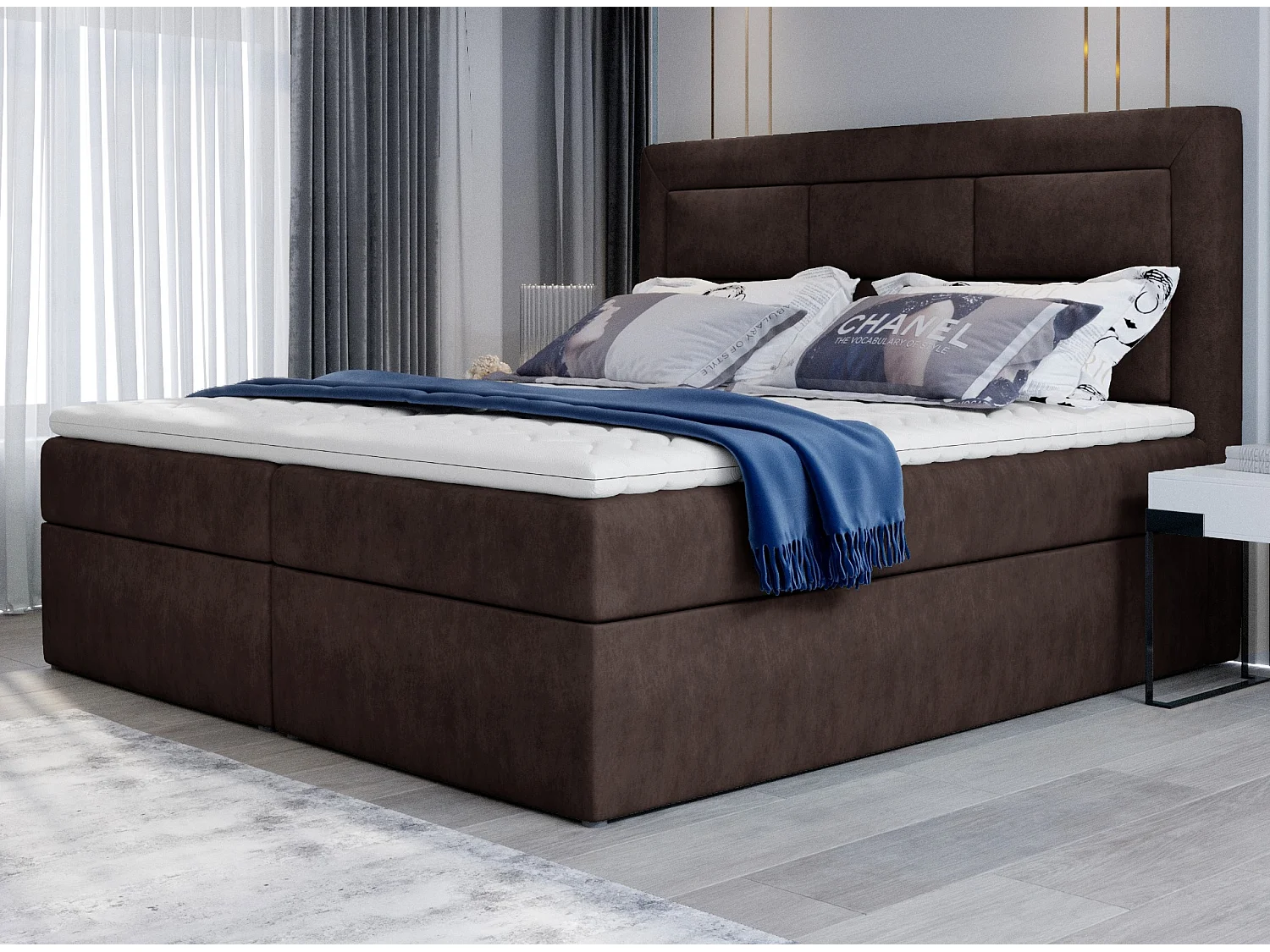 Lit continental tissu marron Balore-Couchage 160x200 cm