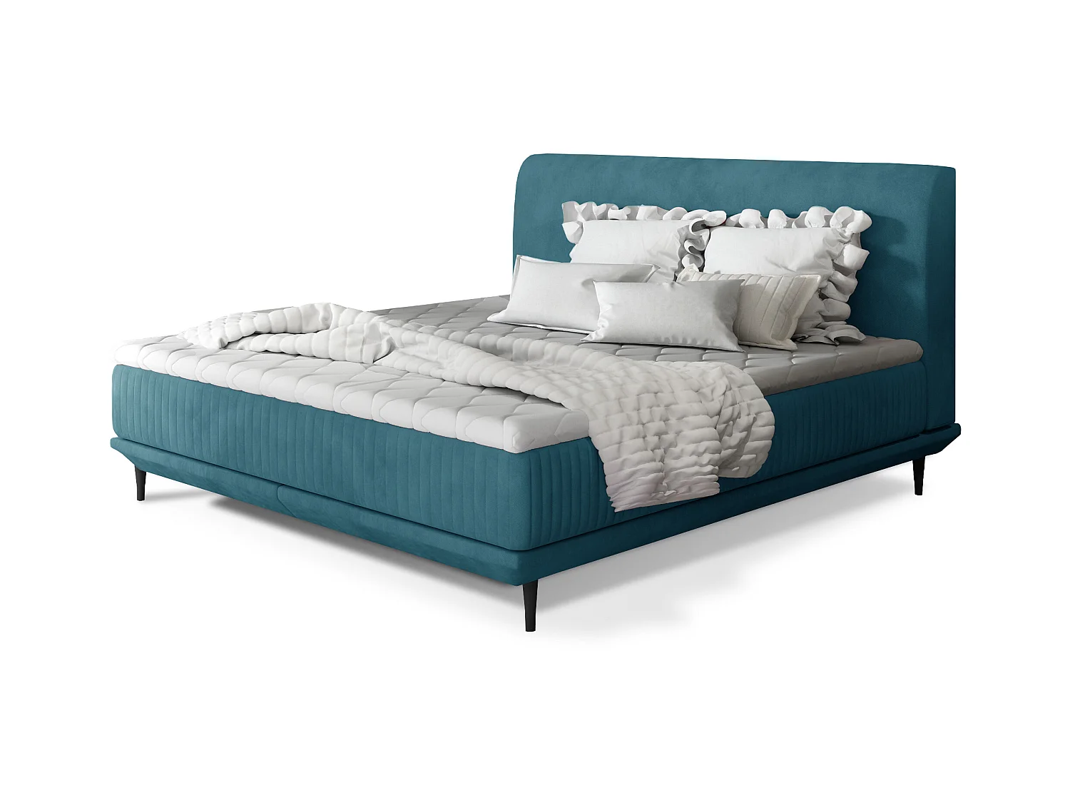 Lit boxspring 180x200 velours bleu canard sommier et matelas inclus Mastera