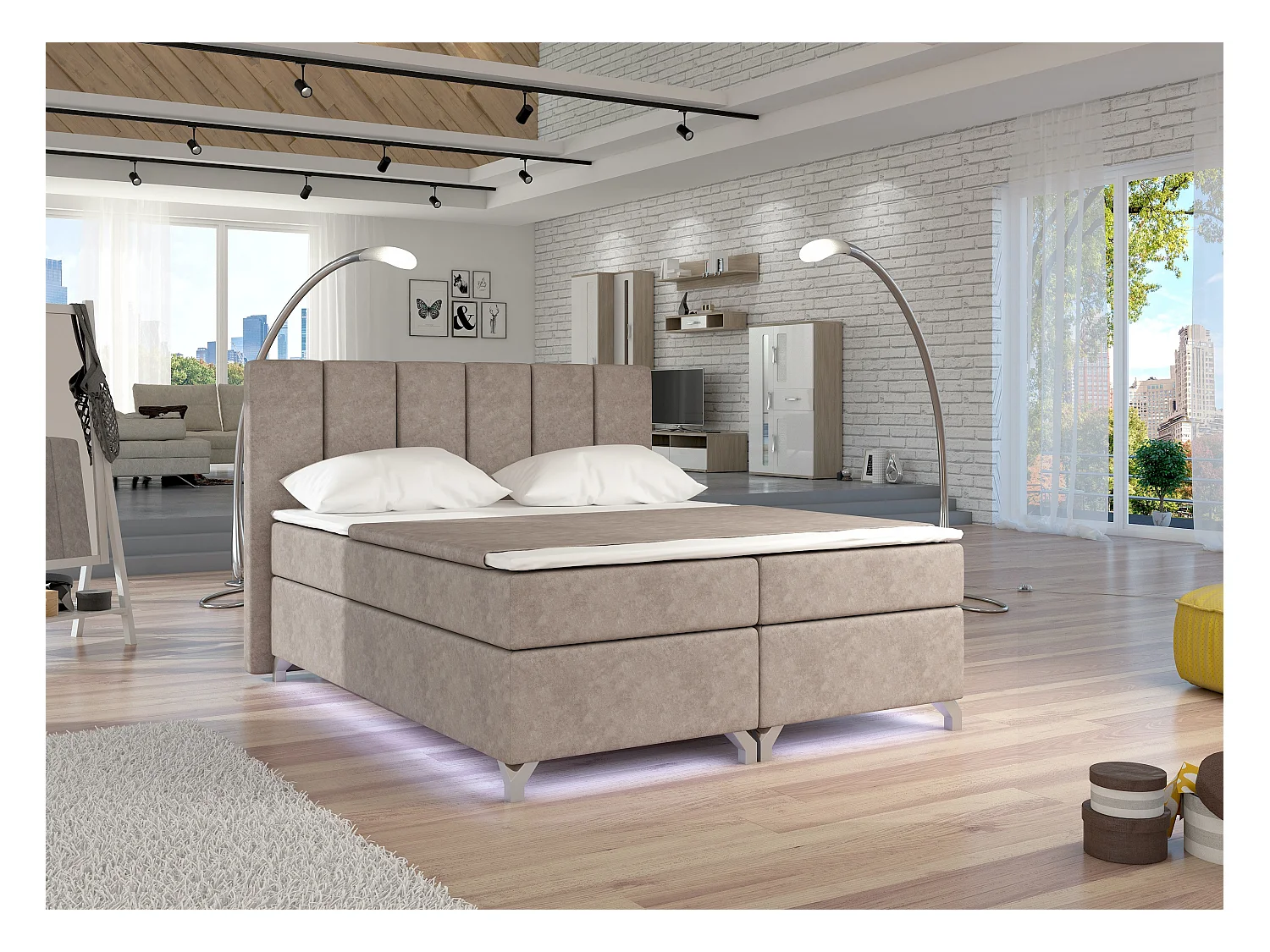 Lit boxspring 180x200 tissu beige Balfor