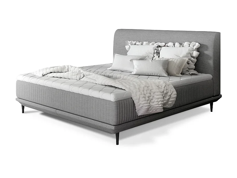 Lit boxspring 180x200 tissu gris clair sommier et matelas inclus Mastera