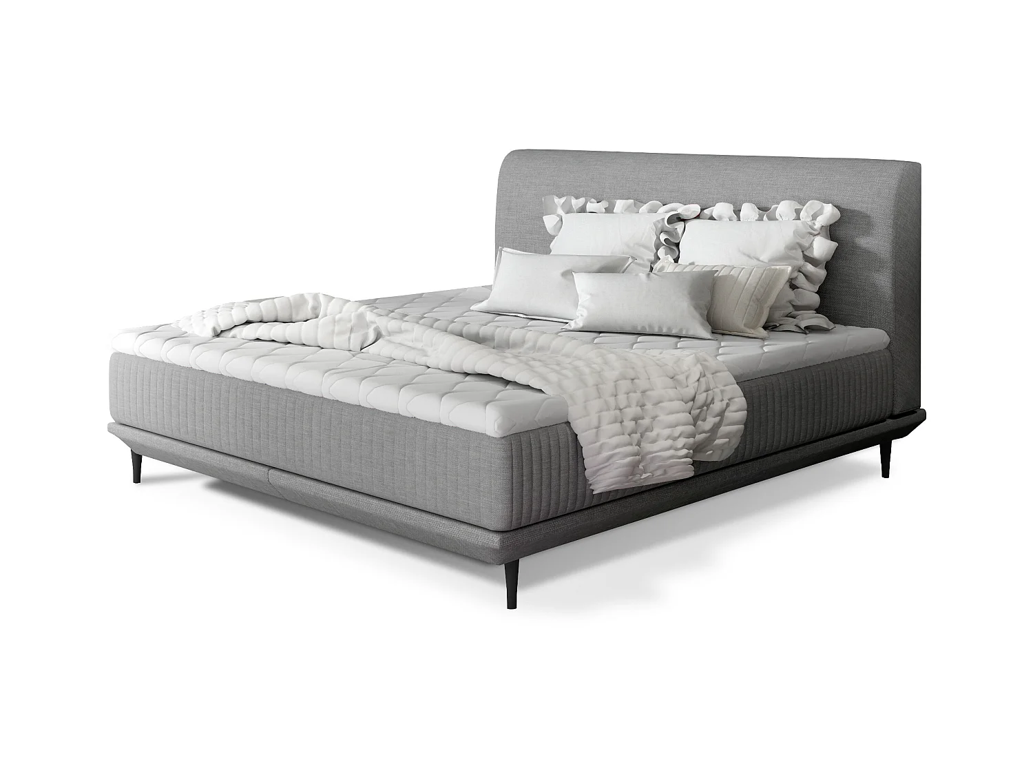 Lit boxspring 180x200 tissu gris clair sommier et matelas inclus Mastera
