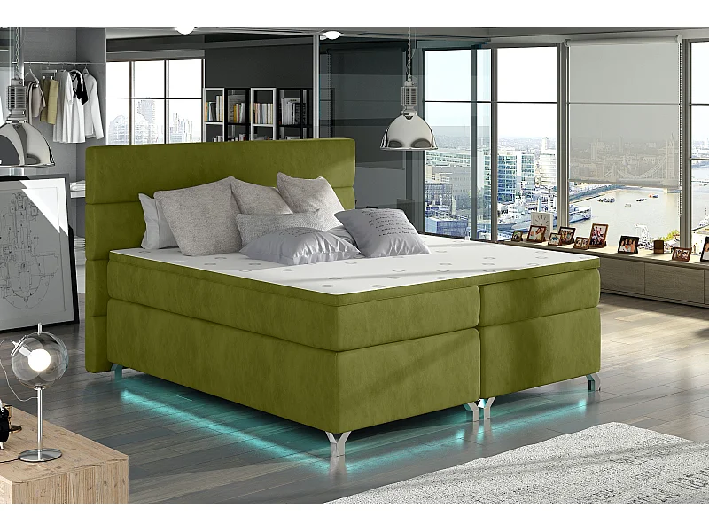 Lit boxspring 140x200 tissu doux vert anis Mador
