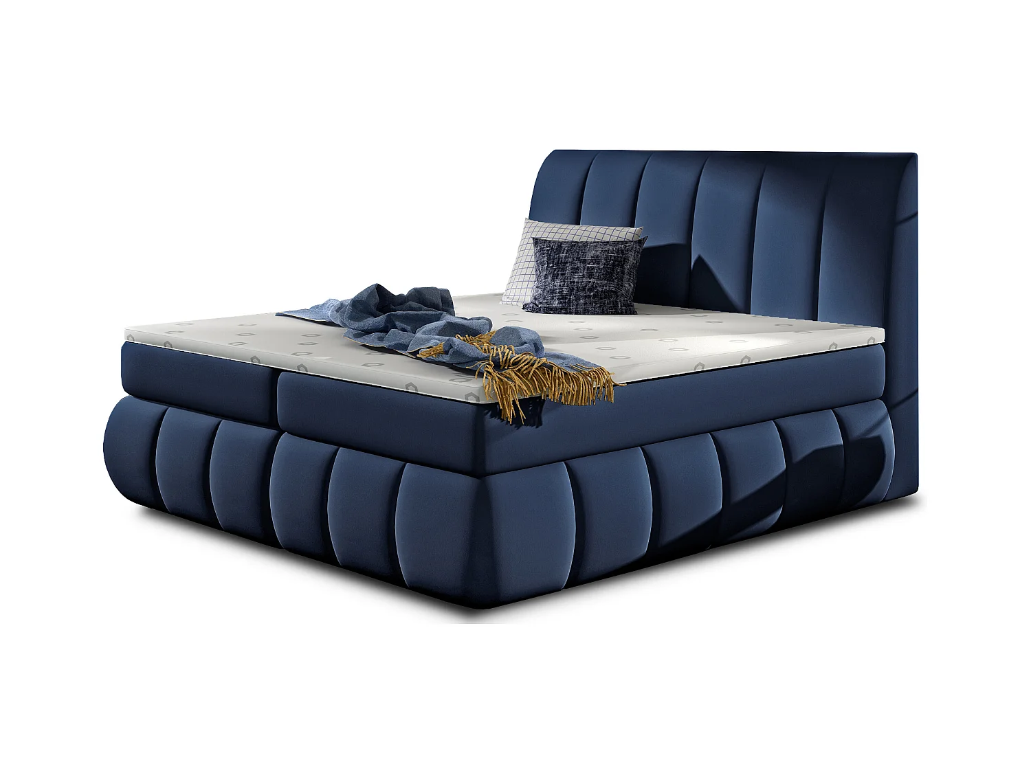 Lit continental matelassé simili cuir bleu Florencia-180x200