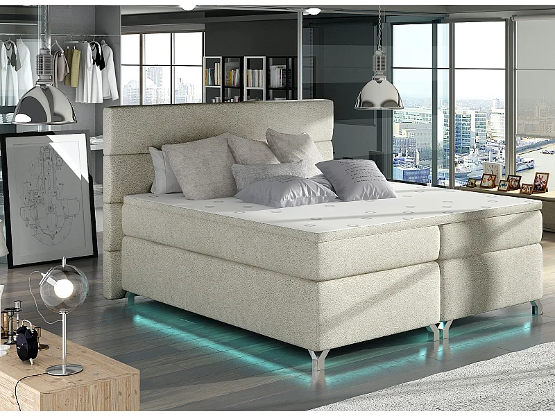 Lit boxspring 160x200 tissu crème Mador