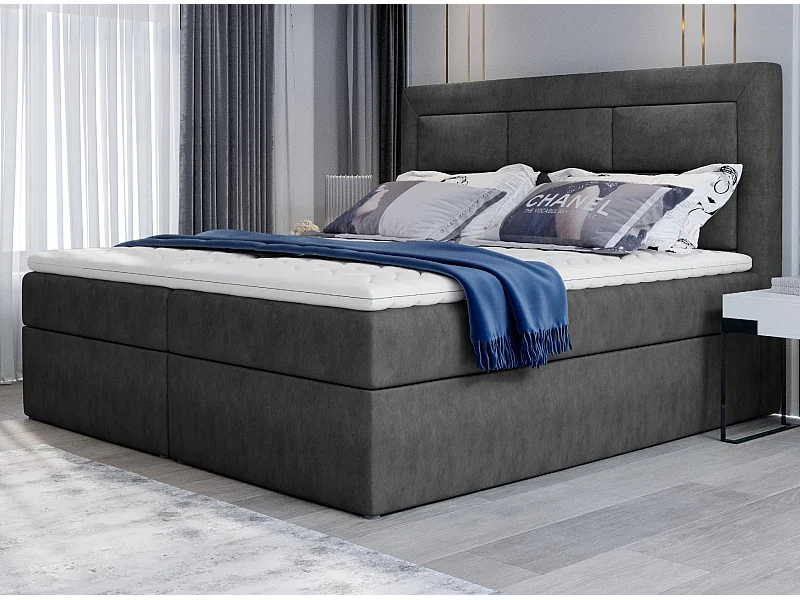 Lit continental tissu gris foncé Balore-Couchage 140x200 cm