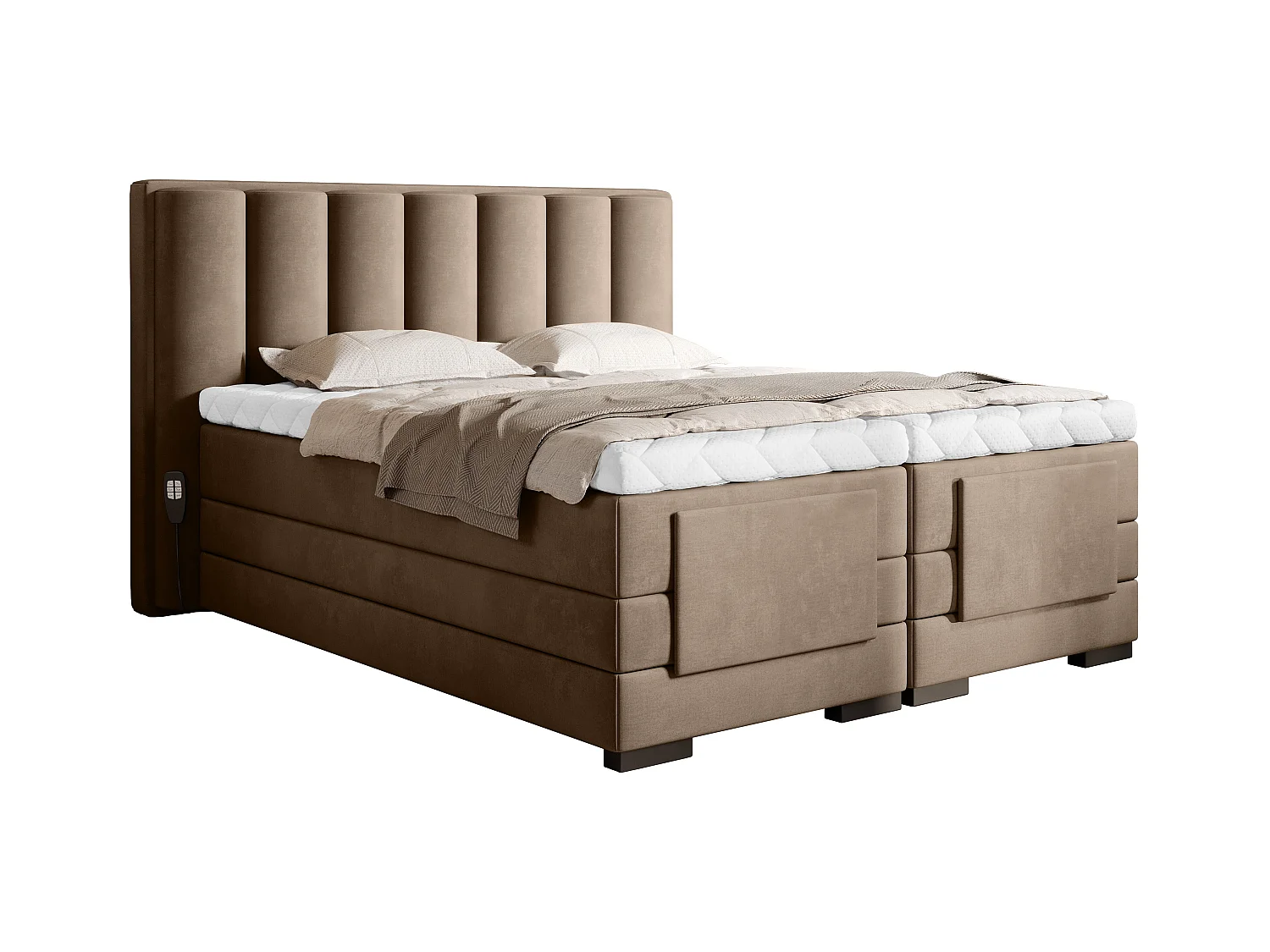 Lit boxspring électrique tissu beige avec matelas et surmatelas Arkos-140x200