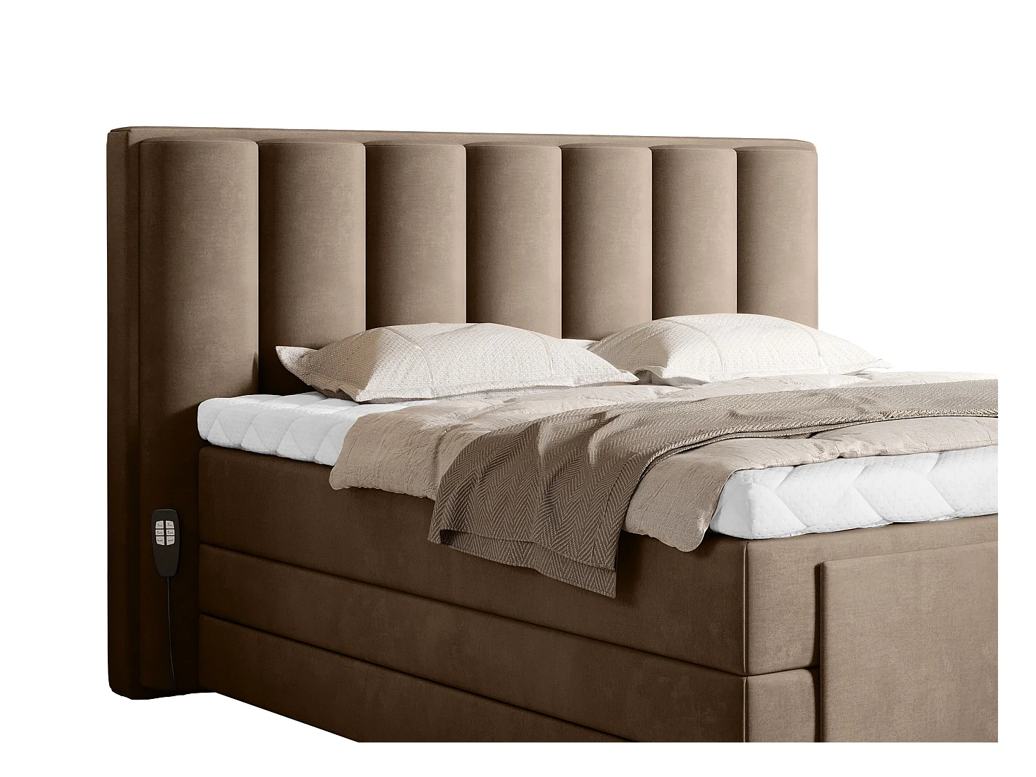 Lit boxspring électrique tissu beige avec matelas et surmatelas Arkos-140x200