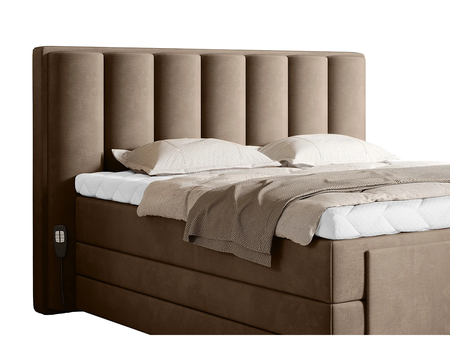 Lit boxspring électrique tissu beige avec matelas et surmatelas Arkos-140x200