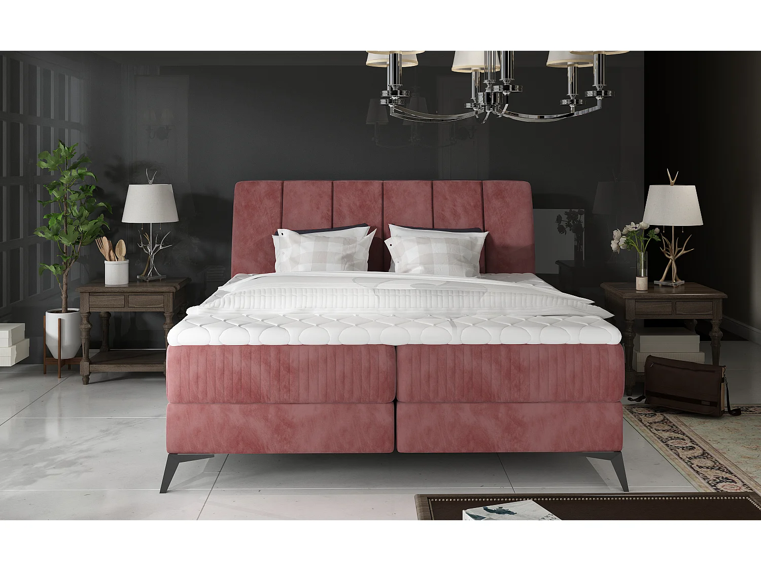 Lit continental moderne avec matelas velours abricot Brato-160x200