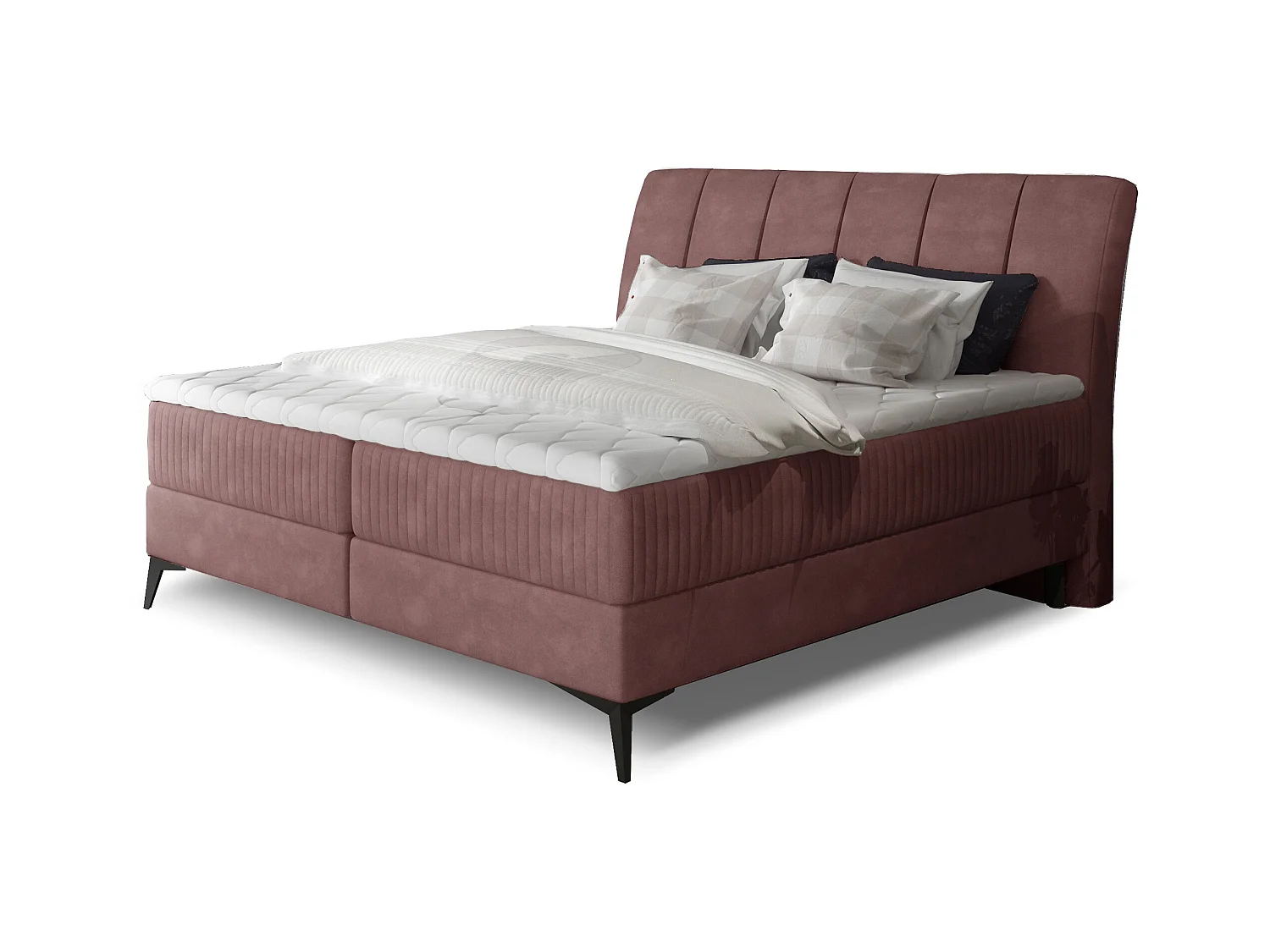 Lit continental moderne avec matelas velours abricot Brato-160x200