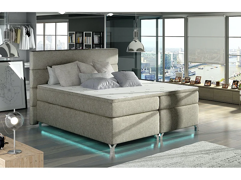 Lit boxspring 160x200 tissu beige Mador