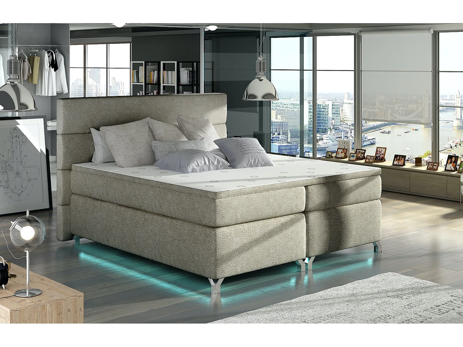 Boxspringbed 160x200 cm beige stof Mador