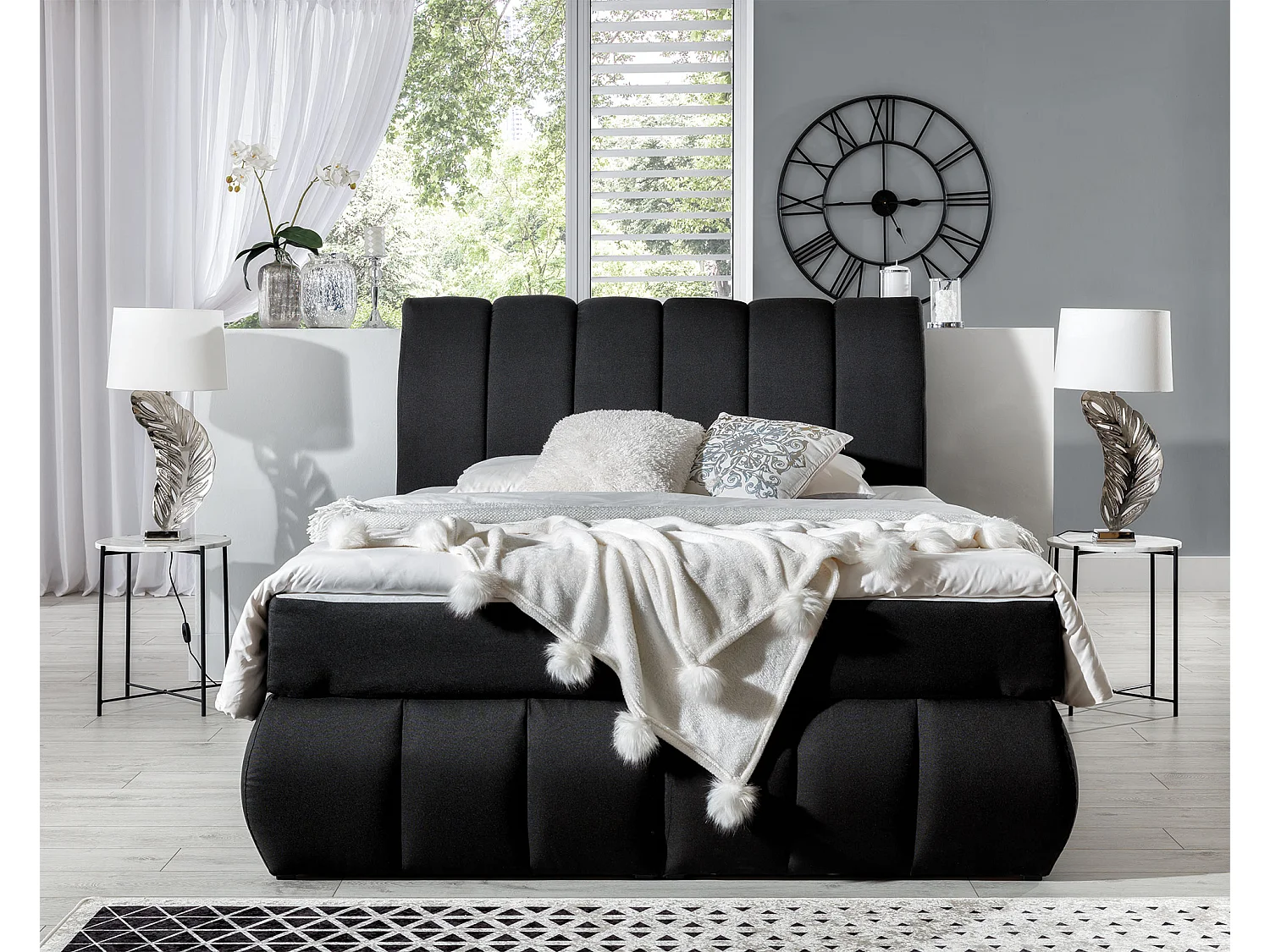 Lit continental matelassé tissu gris clair chiné Florencia-140x200