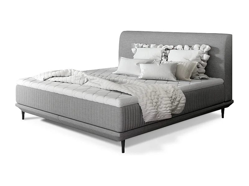 Lit boxspring 160x200 tissu gris sommier et matelas inclus Mastera