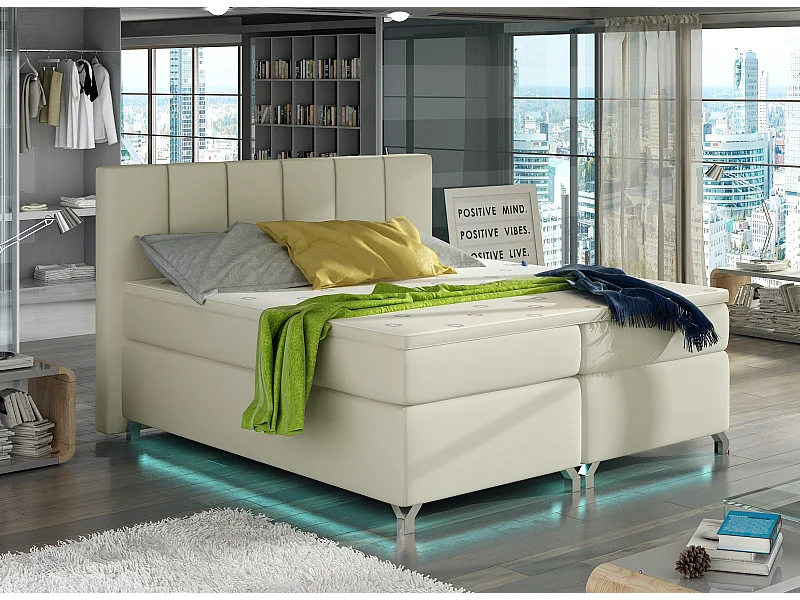 Lit boxspring 180x200 simili cuir crème Balfor