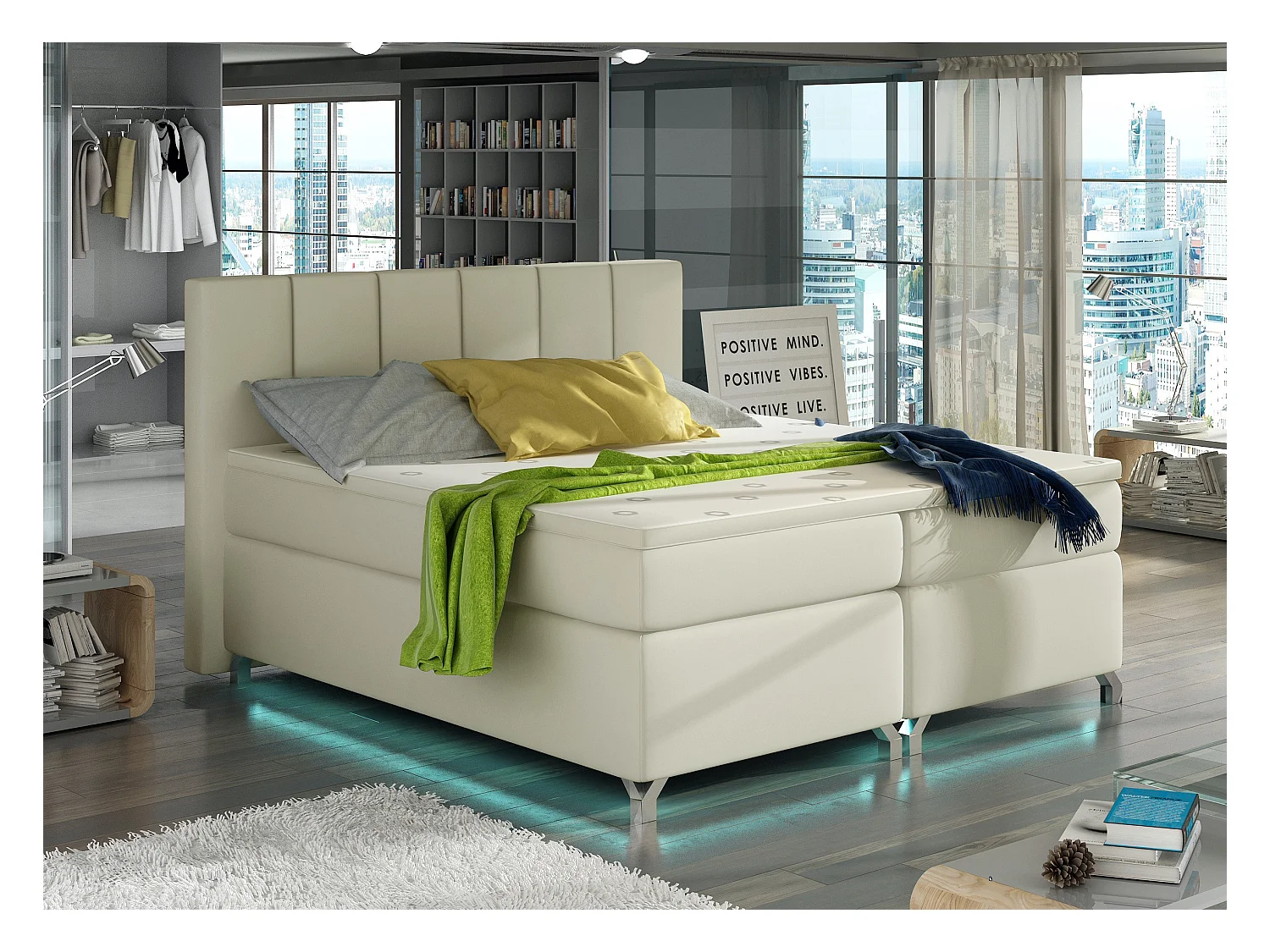 Lit boxspring 180x200 simili cuir crème Balfor