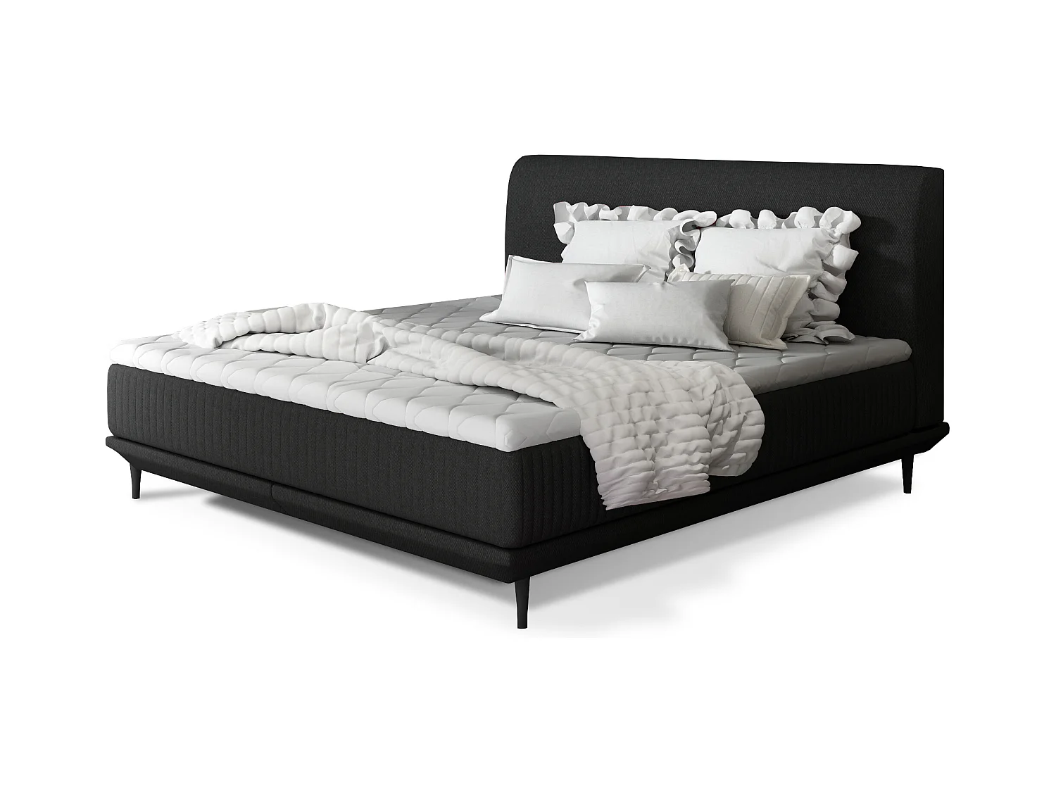 Lit boxspring 140x200 tissu noir sommier et matelas inclus Mastera