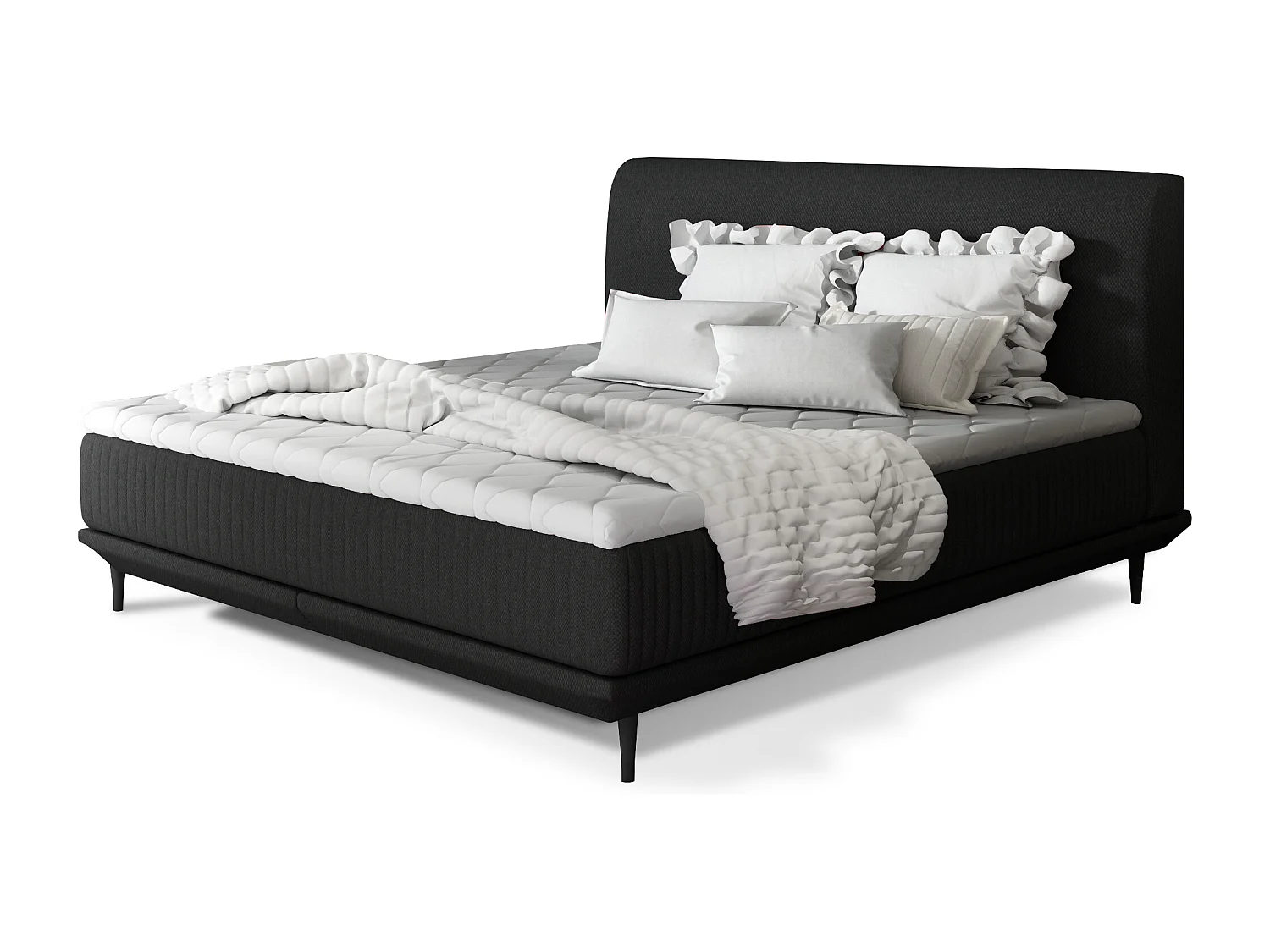 Lit boxspring 140x200 tissu noir sommier et matelas inclus Mastera