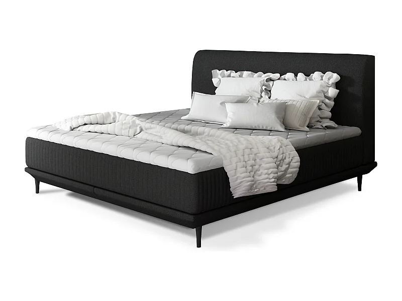 Lit boxspring 140x200 tissu noir sommier et matelas inclus Mastera