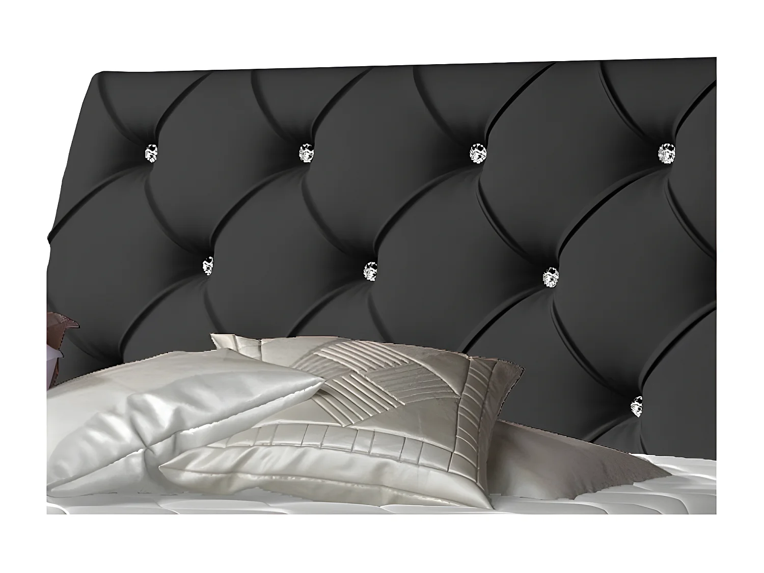 Continental design bed met strass gevoerd hoofdeinde in zwart kunstleer Banky-Slapen 180x200cm