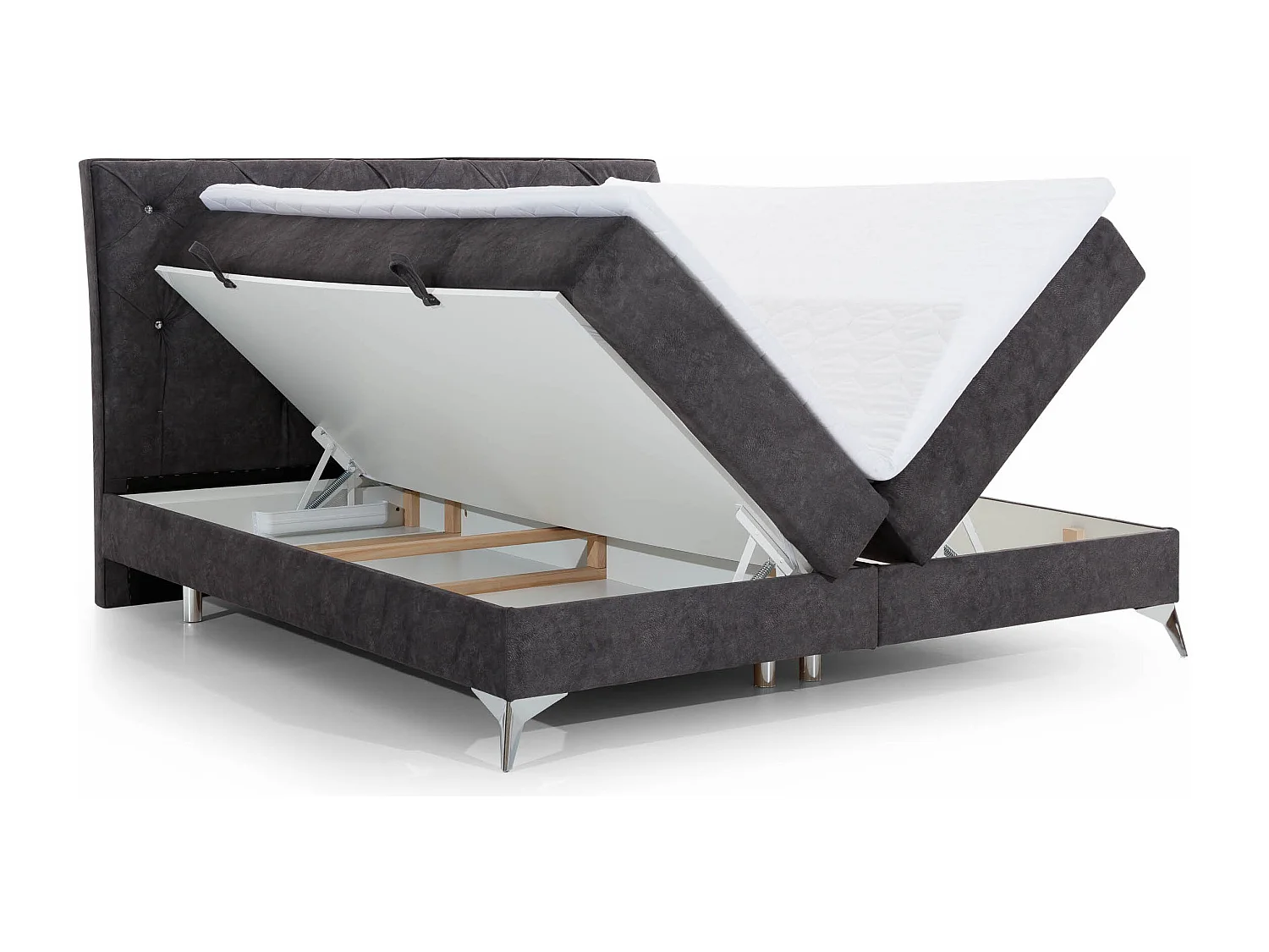 Continental design bed met strass gevoerd hoofdeinde in zwart kunstleer Banky-Slapen 180x200cm
