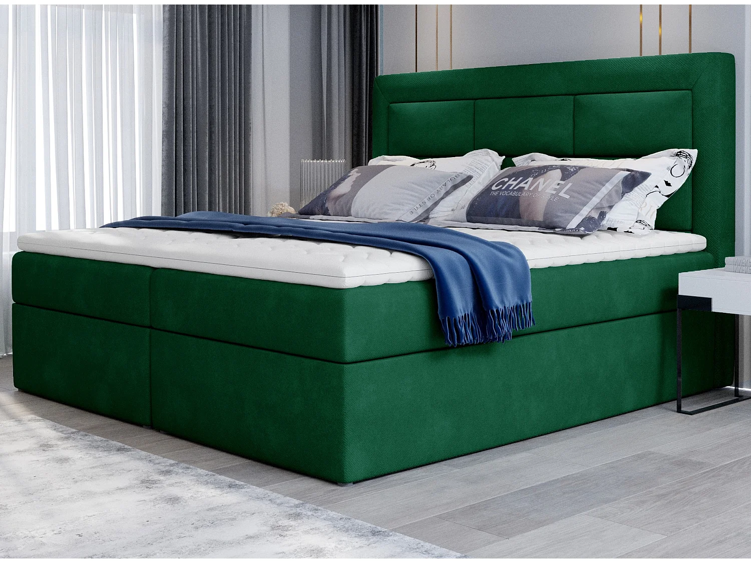Lit continental velours vert Balore-Couchage 140x200 cm