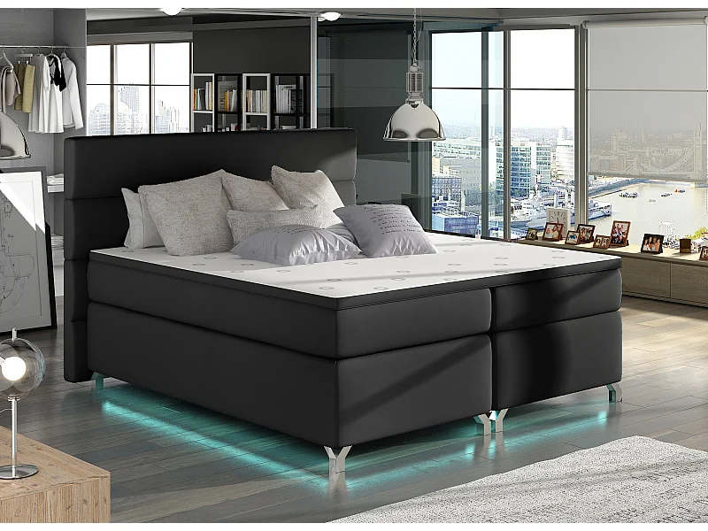 Lit boxspring 180x200 simili cuir noir Mador