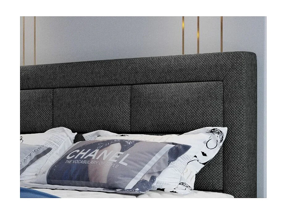 Lit continental tissu gris foncé chiné Balore-Couchage 140x200 cm