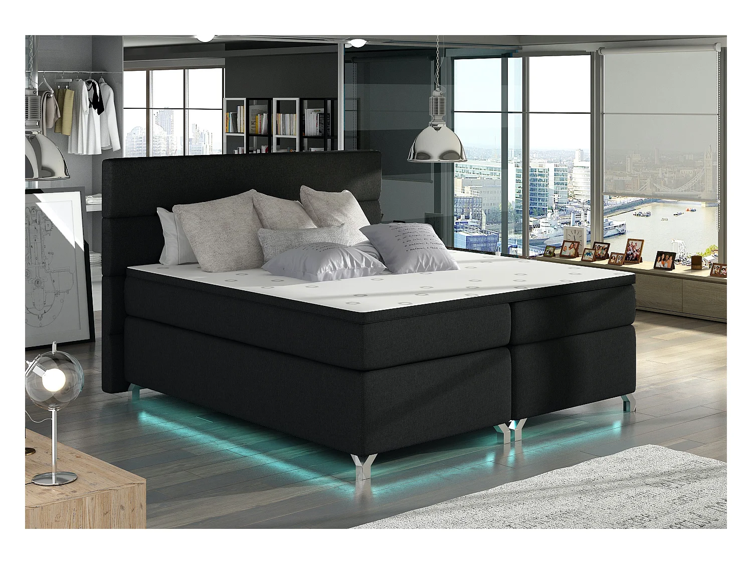 Lit boxspring 180x200 tissu noir Mador