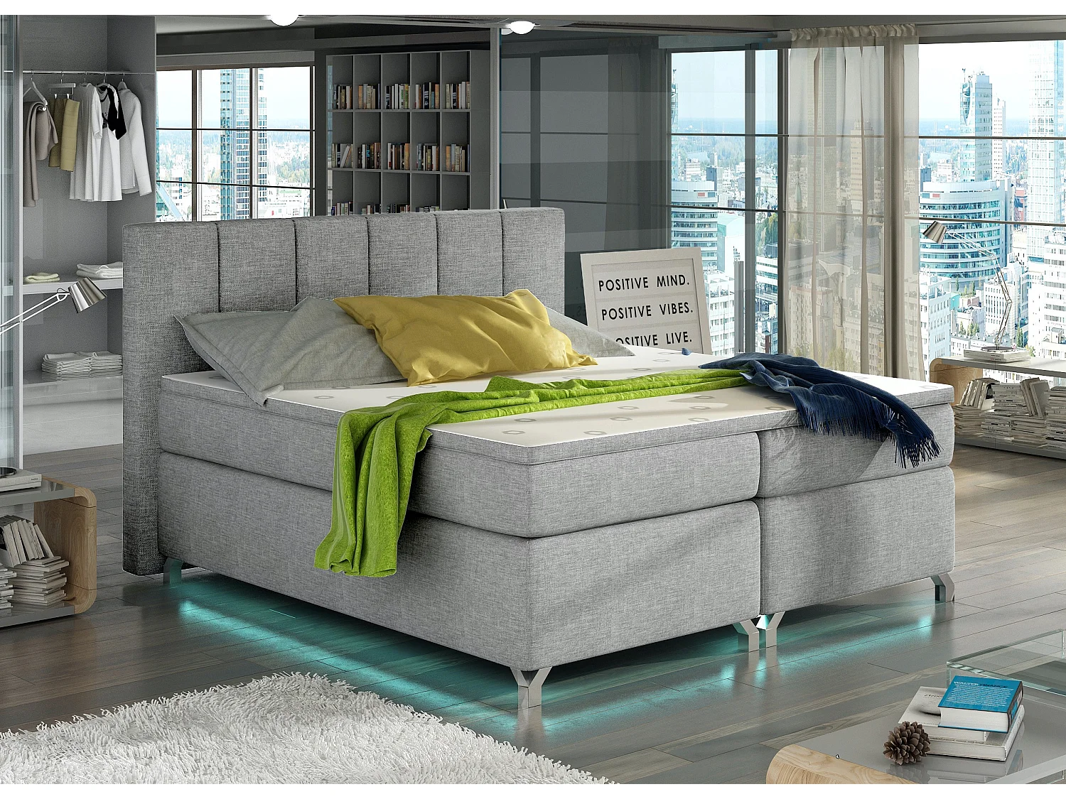 Lit boxspring 180x200 tissu gris clair Balfor