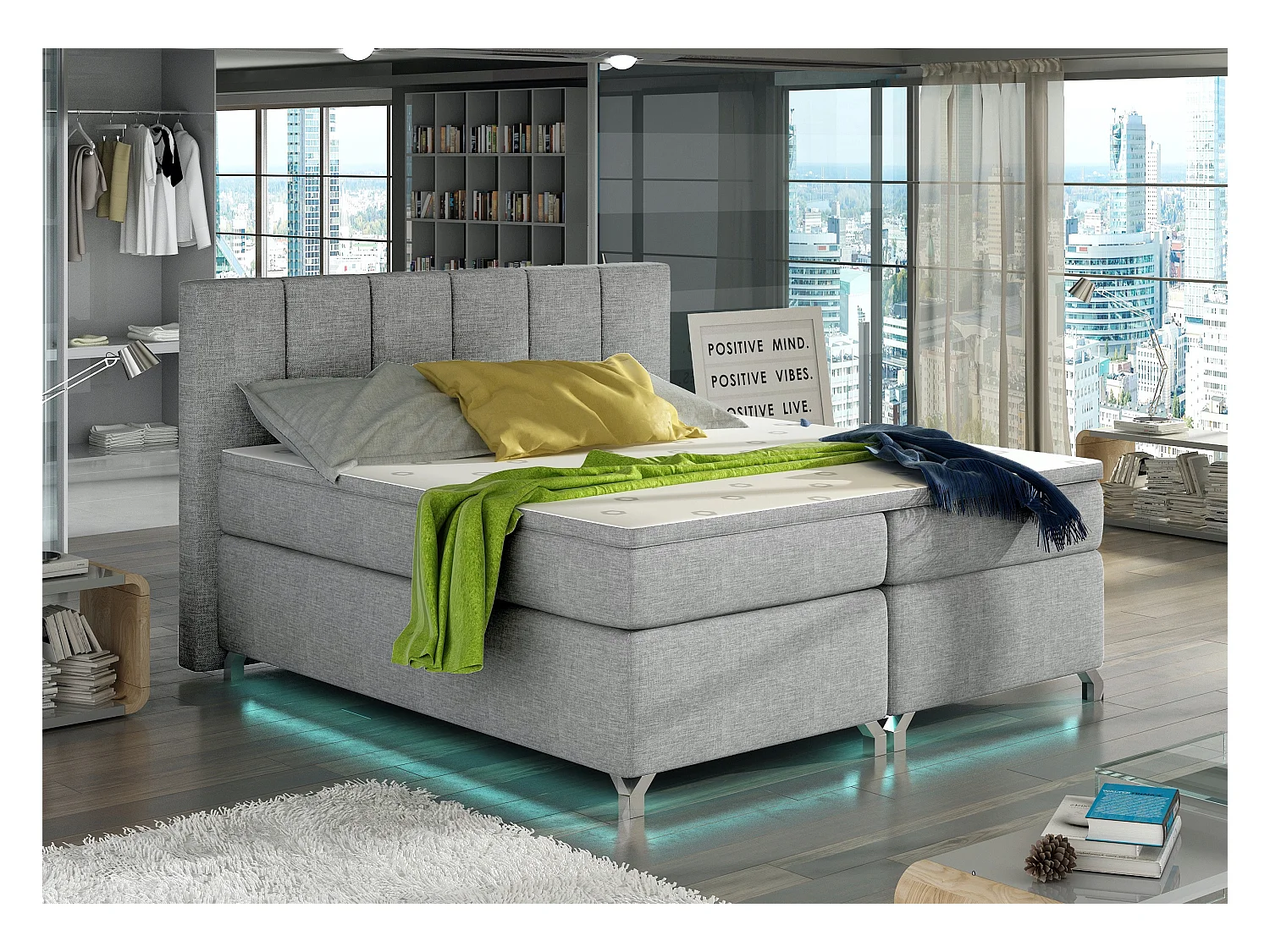 Lit boxspring 180x200 tissu gris clair Balfor