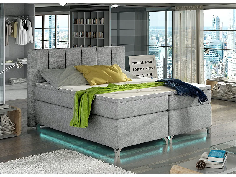 Lit boxspring 180x200 tissu gris clair Balfor
