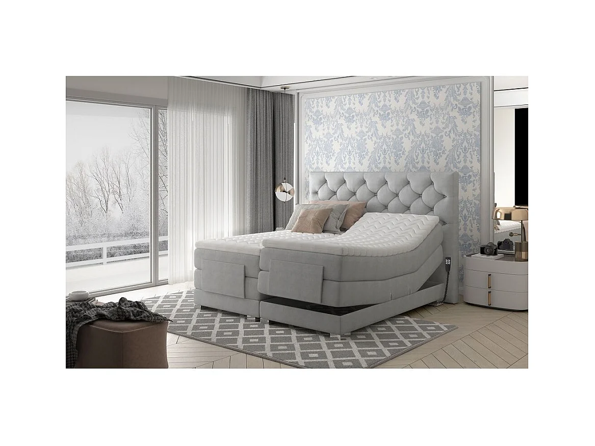 Lit continental électrique velours marron clair avec matelas et surmatelas Karmen-90x200