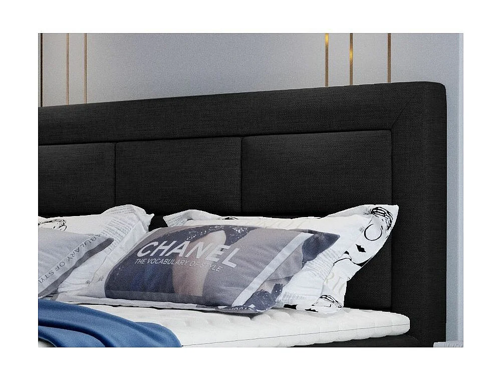 Lit continental tissu noir Balore-Couchage 180x200 cm