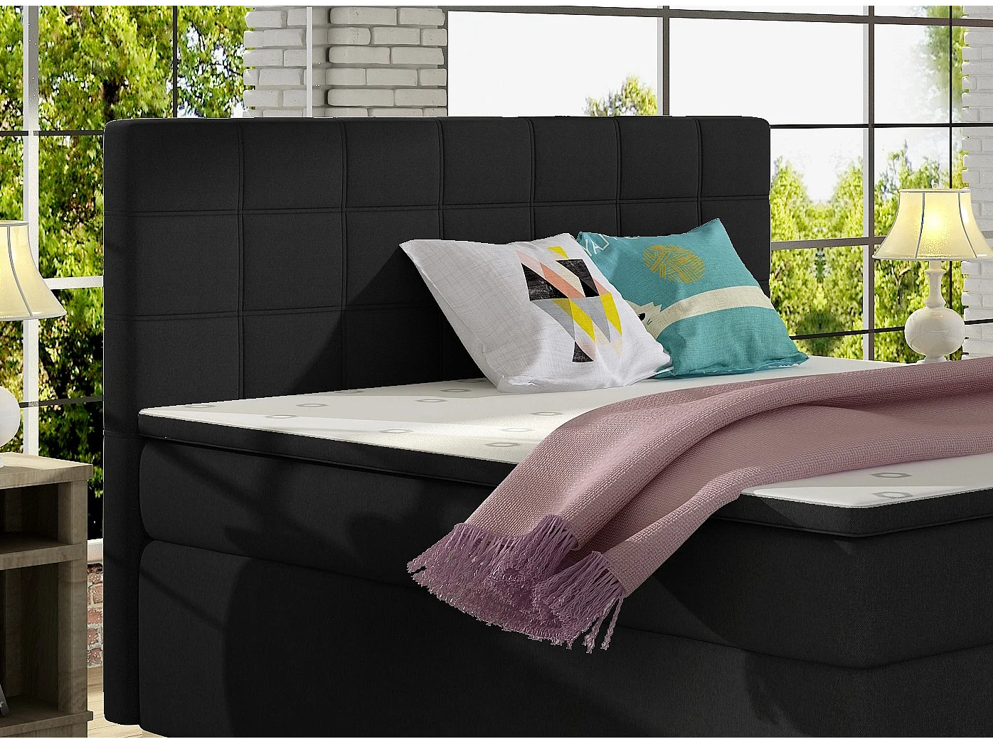 Hotelslaapkamerbed met Alko zwarte stoffen matras-Slapen 180x200cm