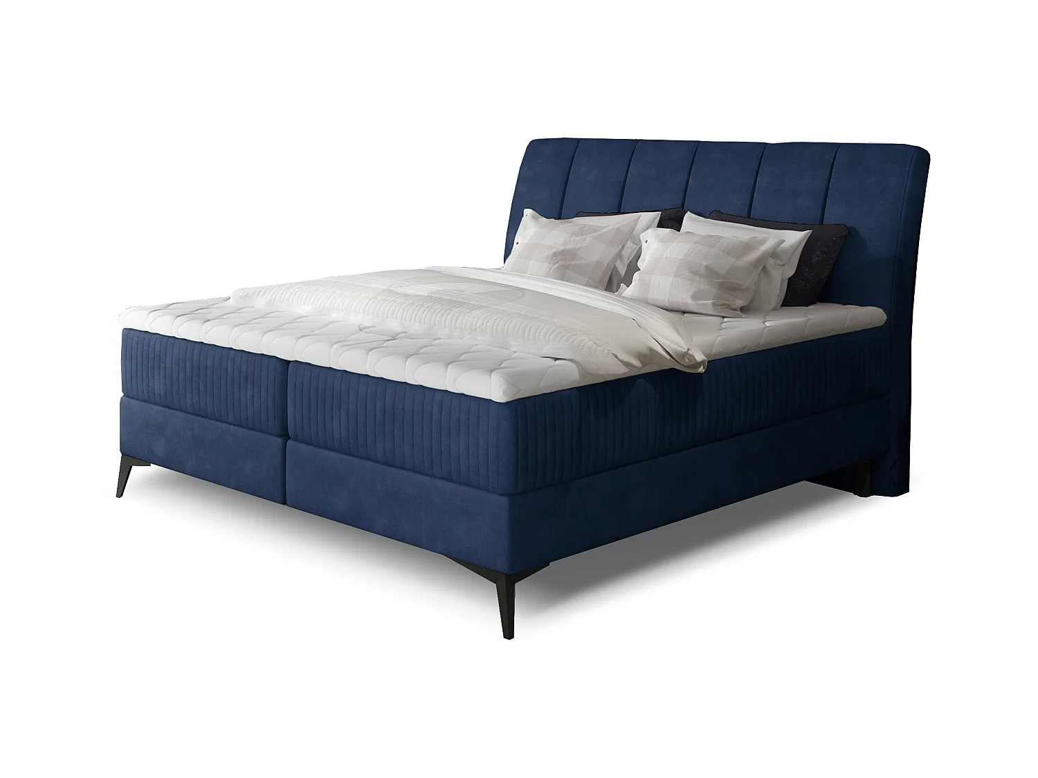 Lit continental moderne avec matelas velours bleu Brato-180x200