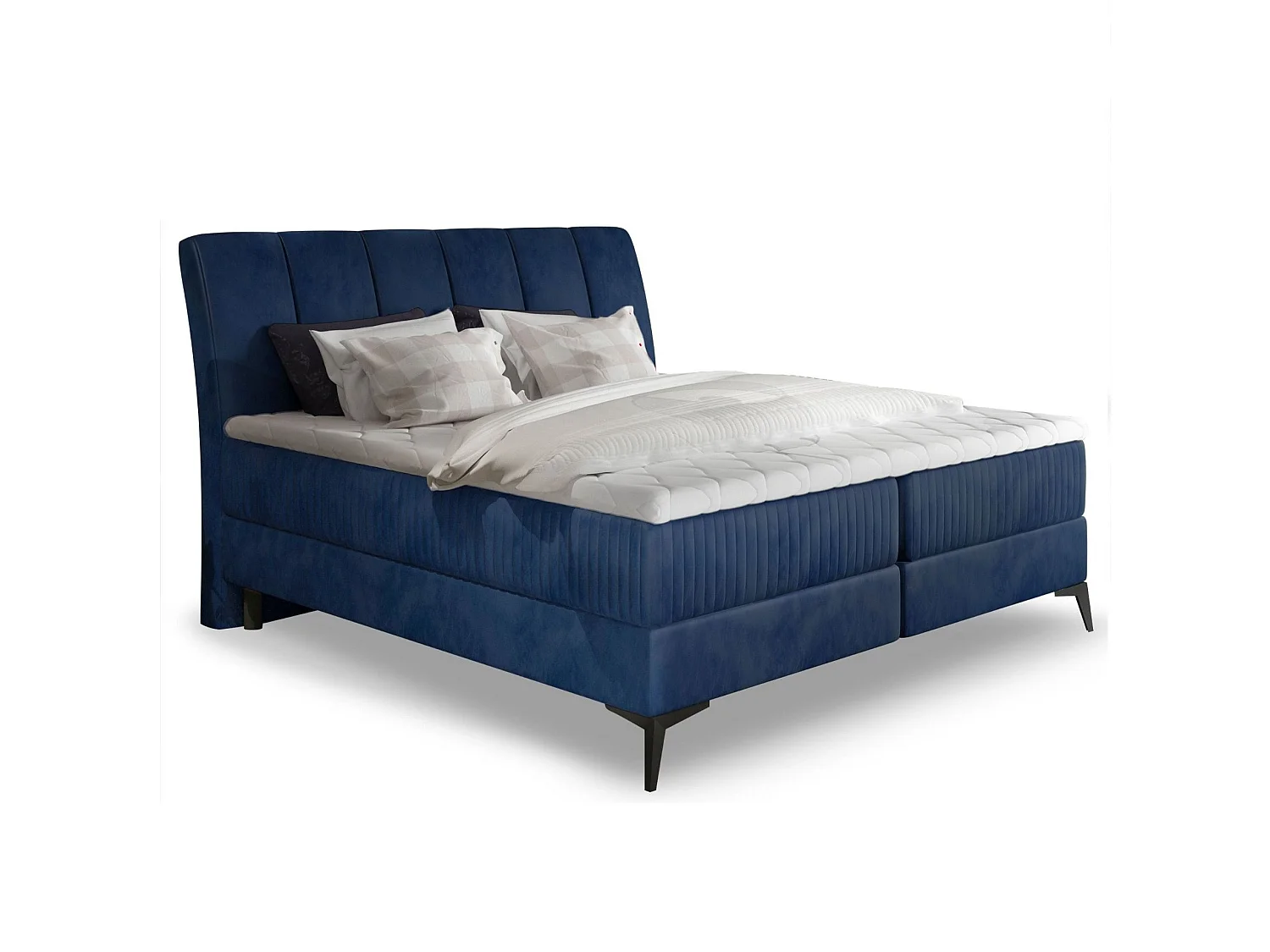 Lit continental moderne avec matelas velours bleu Brato-180x200