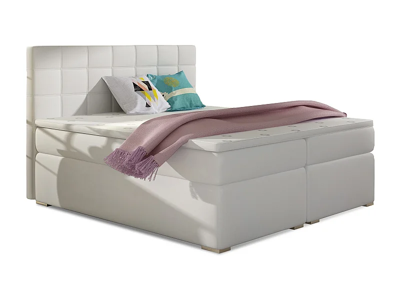 Lit chambre d'hôtel avec matelas simili cuir blanc Alko-180x200