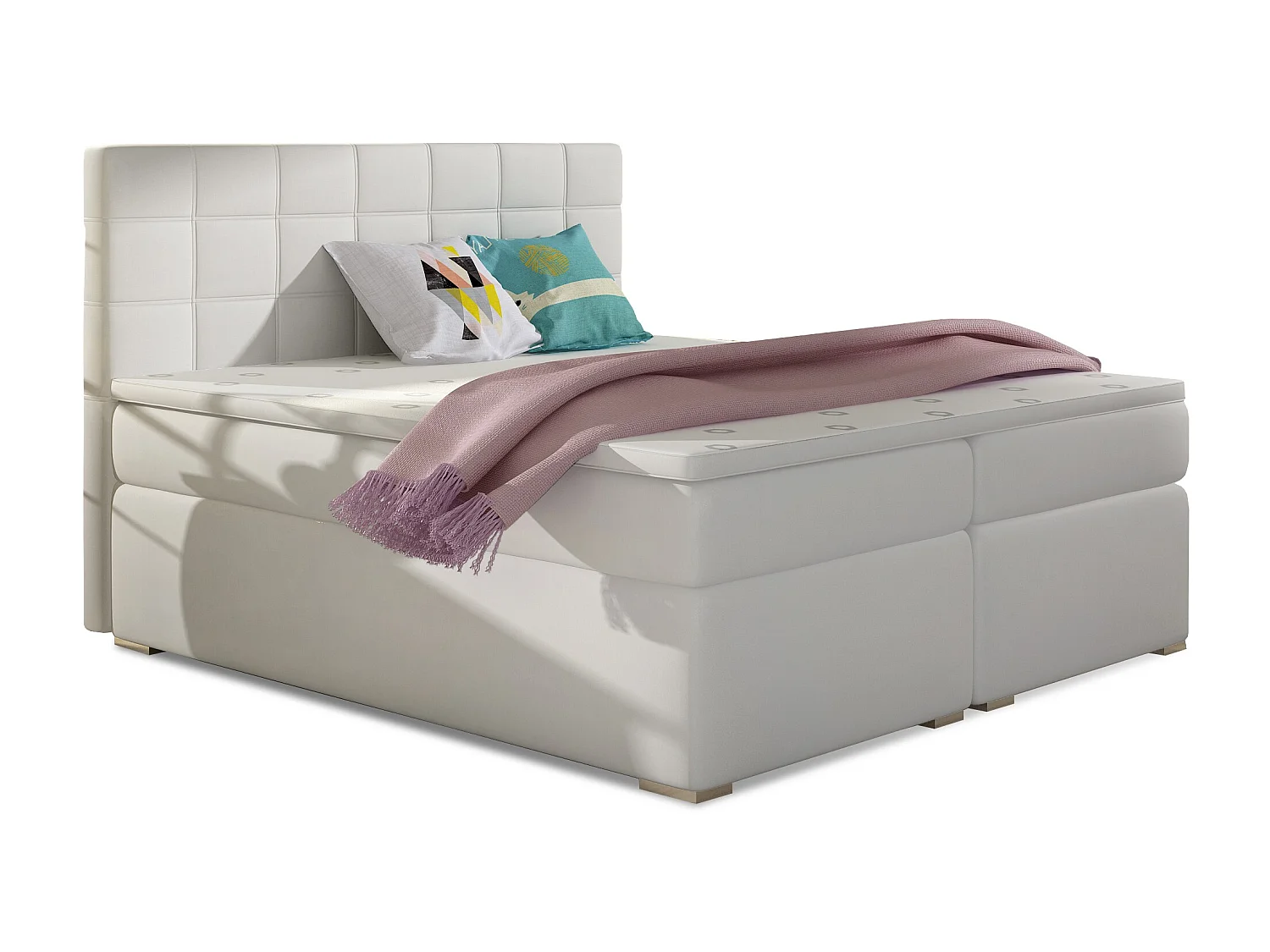 Lit chambre d'hôtel avec matelas simili cuir blanc Alko-180x200