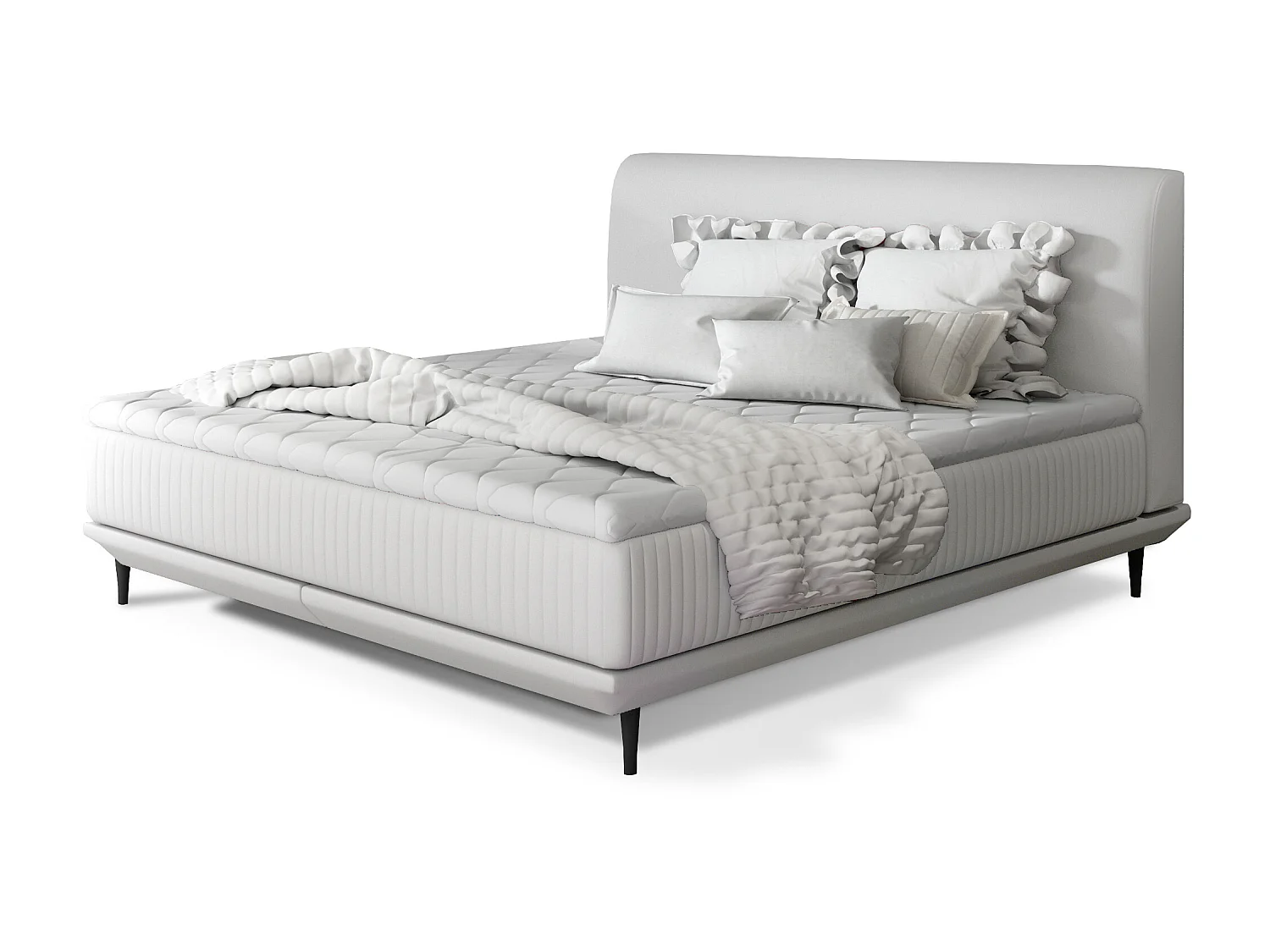 Lit boxspring 160x200 simili cuir blanc sommier et matelas inclus Mastera
