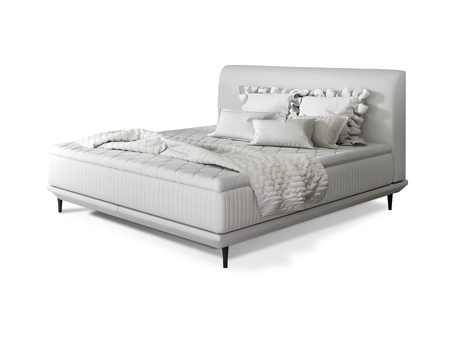 Lit boxspring 160x200 simili cuir blanc sommier et matelas inclus Mastera