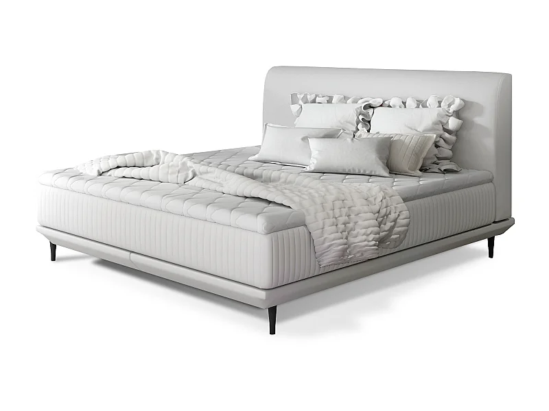 Lit boxspring 160x200 simili cuir blanc sommier et matelas inclus Mastera