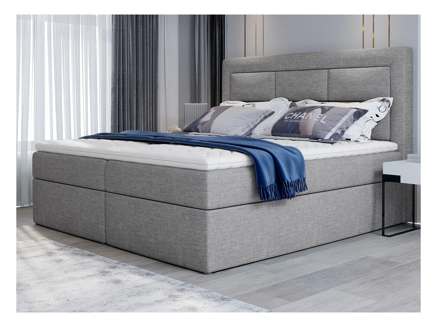 Lit continental tissu gris clair chiné Balore-Couchage 160x200 cm