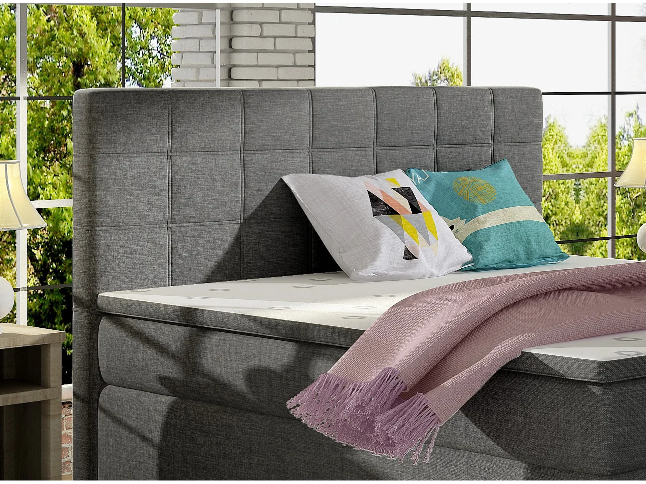 Lit chambre d'hôtel avec matelas tissu gris Alko-160x200