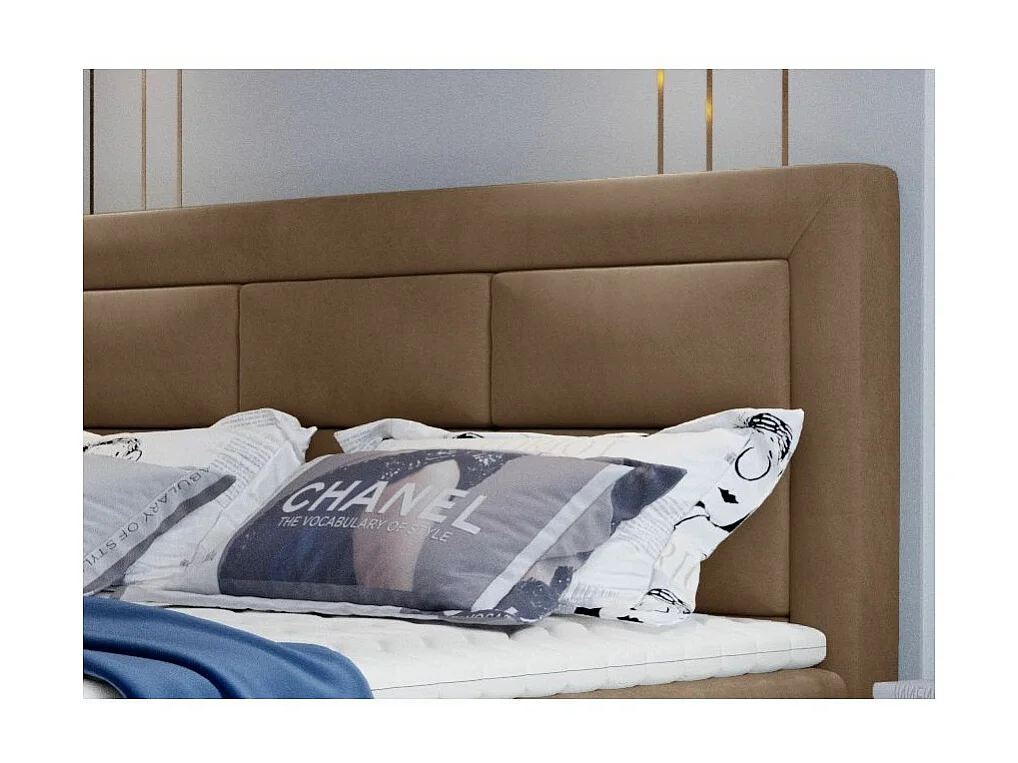 Lit continental velours marron clair Balore-Couchage 160x200 cm