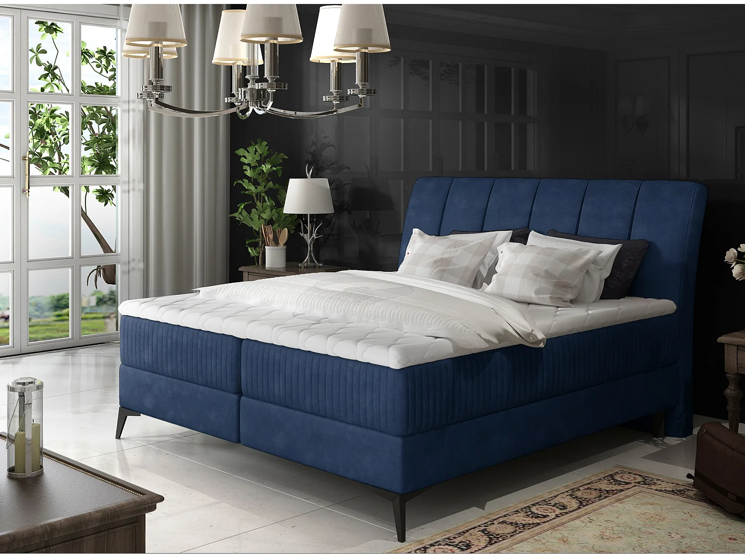 Modern continentaal bed met blauw fluwelen matras Brato-Slapen 160x200cm