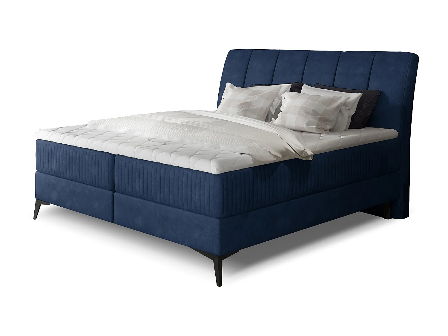 Lit continental moderne avec matelas velours bleu Brato-160x200